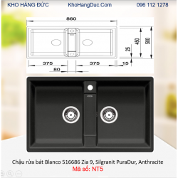 Chậu rửa bát Blanco 516686 Zia 9, Silgranit PuraDur, Anthracite